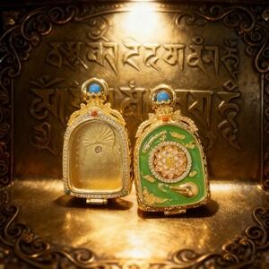 Tibetan-style Thangka pendant, Gau box, brass, non-fading, with zodiac Buddha am